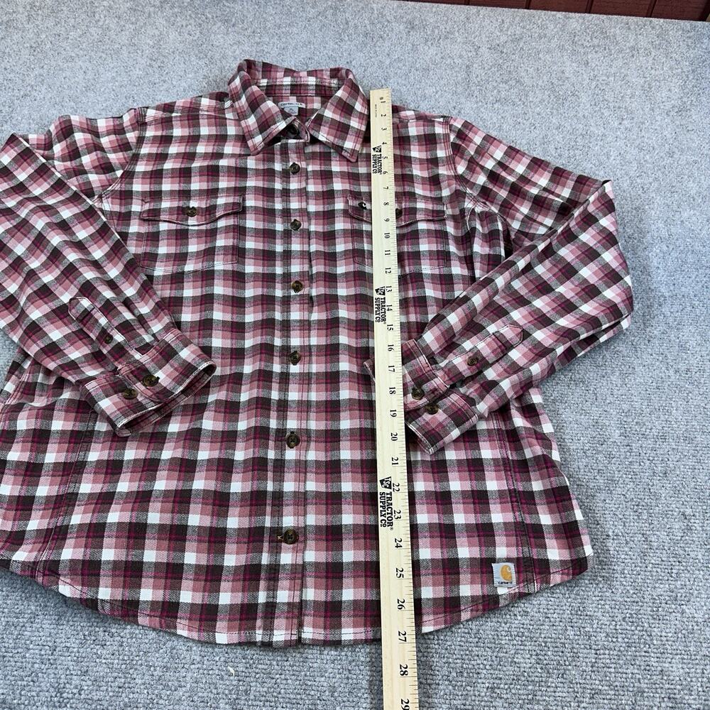Carhartt Flannel Shirt Womens XL 16/18 Pink Plaid Button Up Workwear Outdoor - Picture 2 of 8